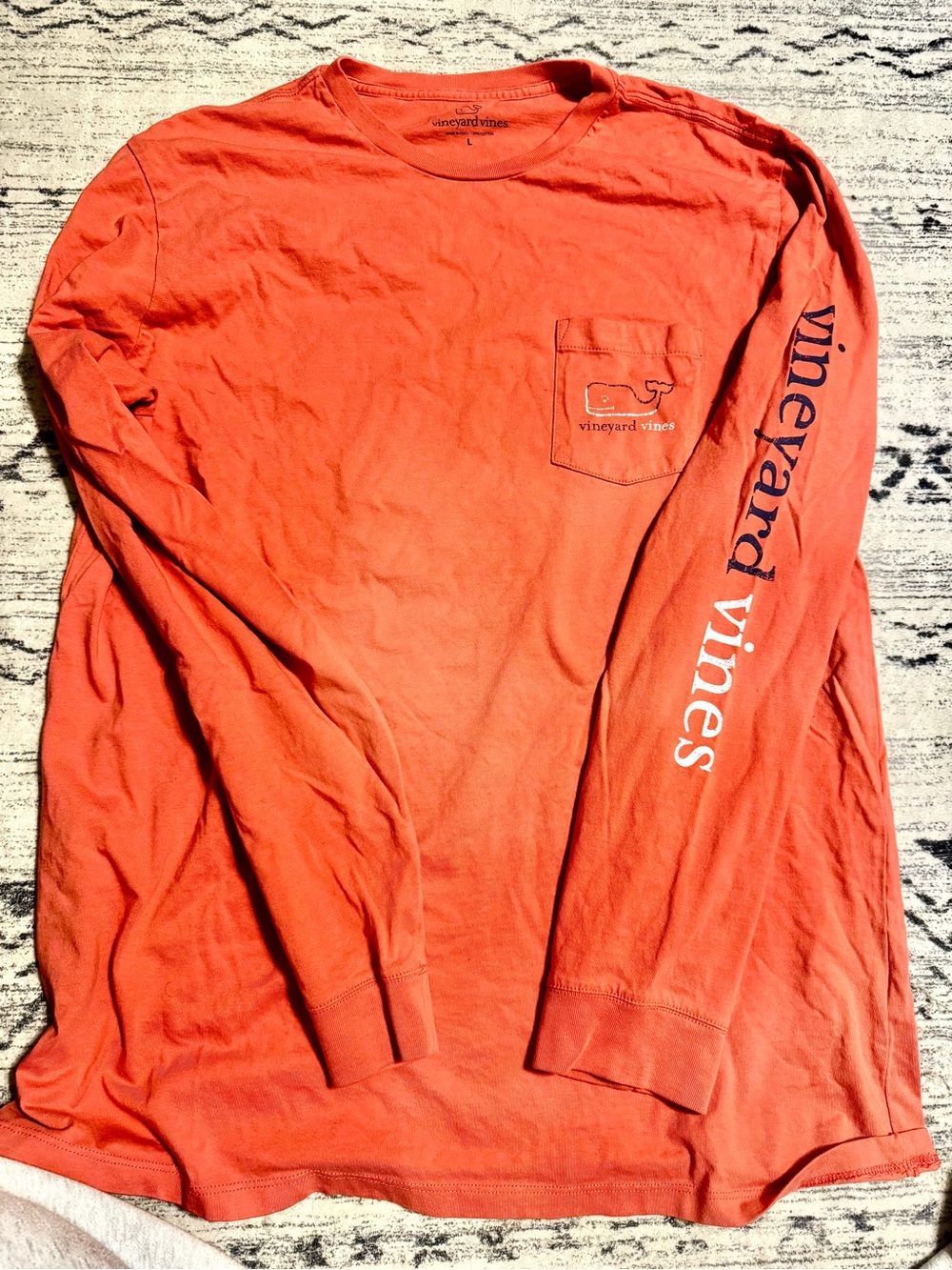 Vineyard Vines Men's Long-Sleeve Pocket Tee in Coral-Orange